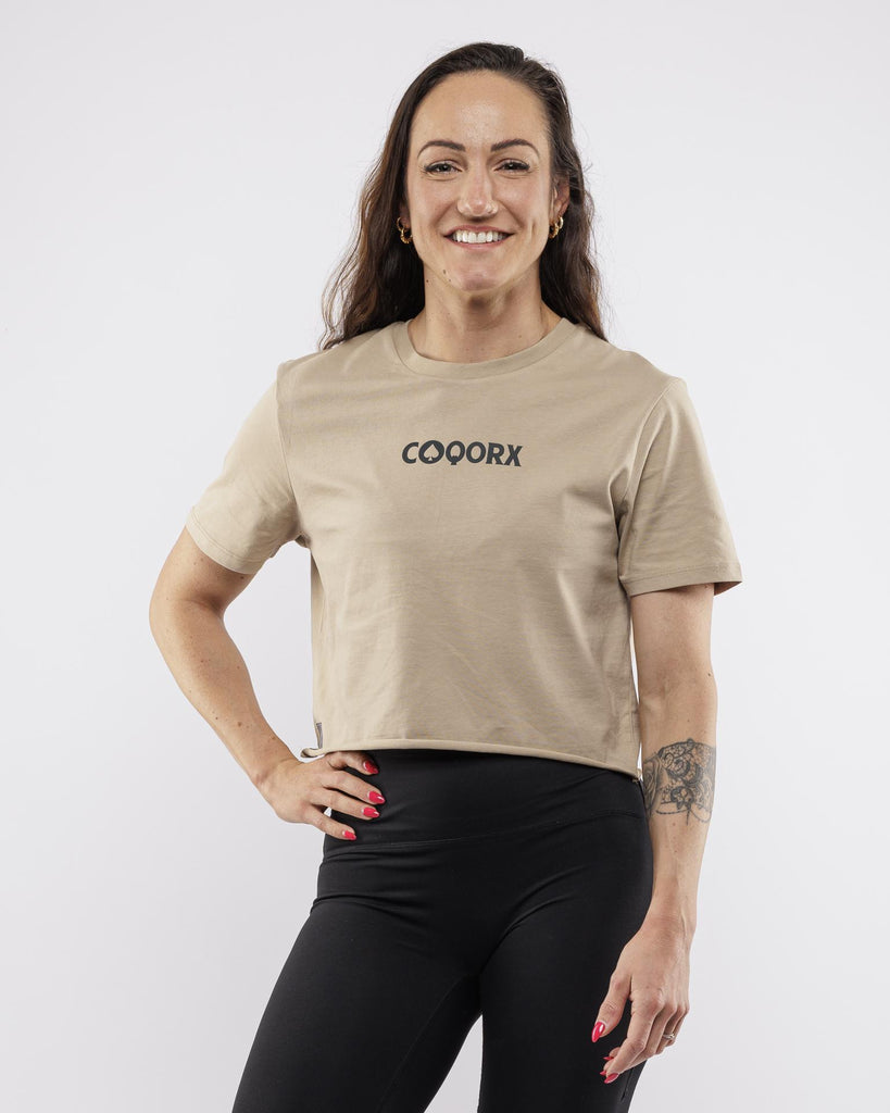 Crop top crossfit femme kaki – ACE OF STRENGTH – imprimé coq et pique